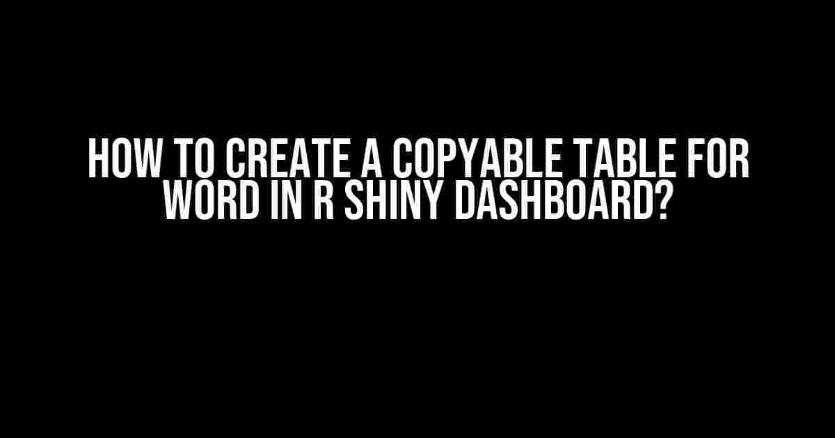 How to Create a Copyable Table for Word in R Shiny Dashboard?